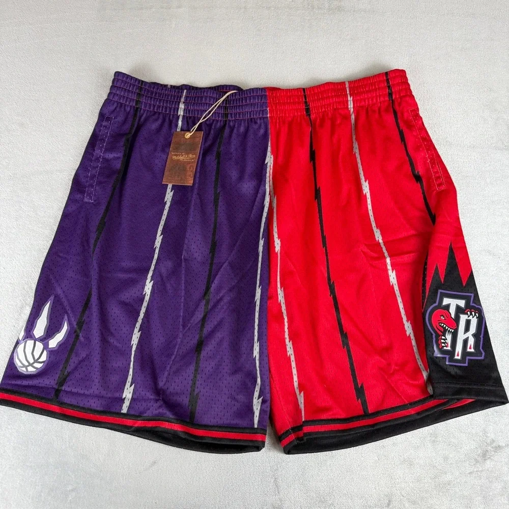 Toronto Raptors Mitchell Ness Split Swingman Shorts Mens 4XL Purple Red $95 NWT